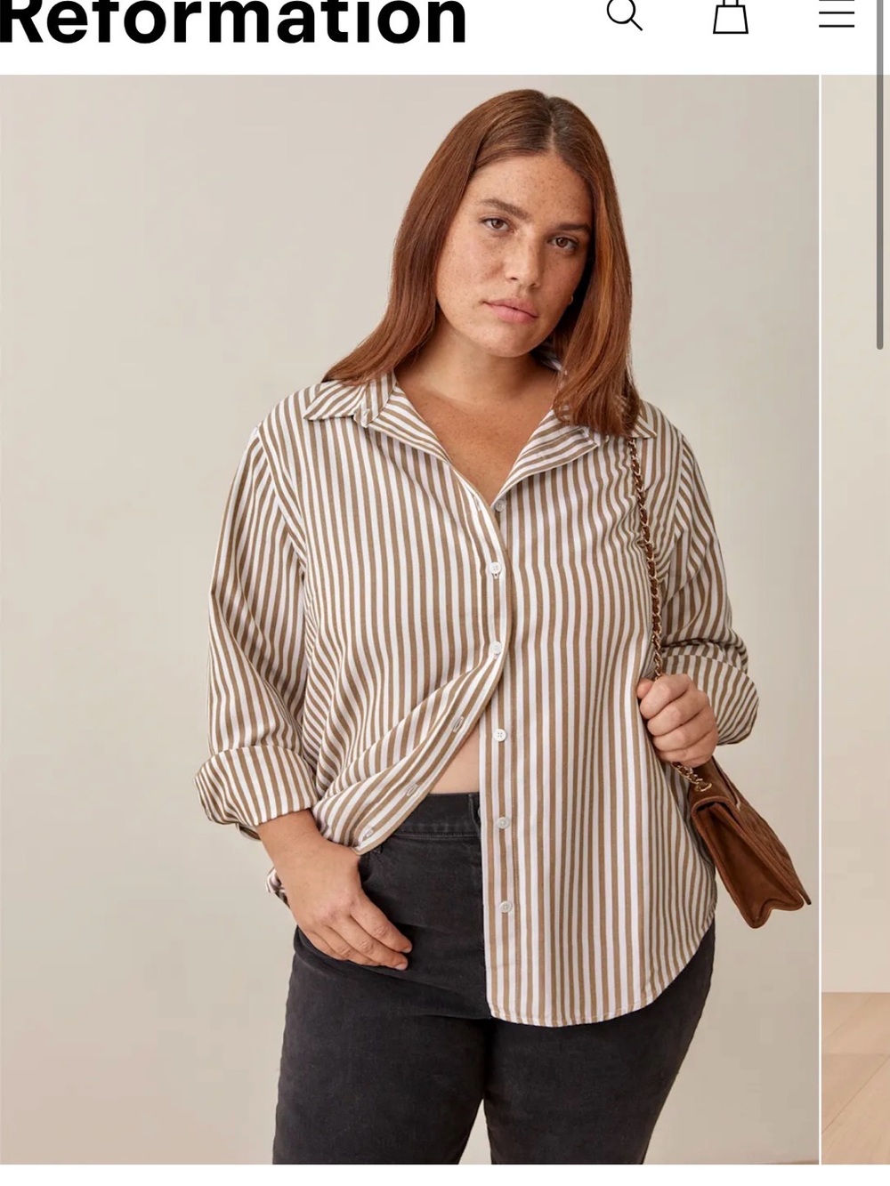 Reformation Brown & White Striped Button-Down Shirt